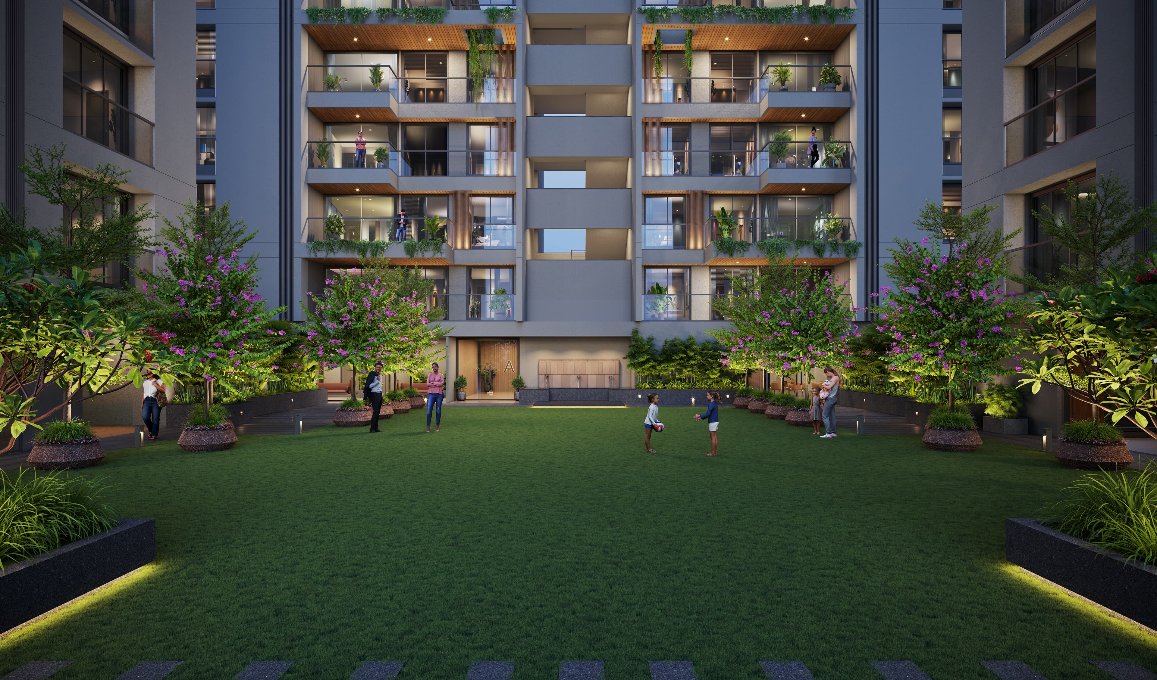 A landscaped residential courtyard by SINDUR CN GROUP